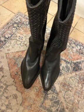 dingo‎ Black Woven Leather Over-the-Knee Boots